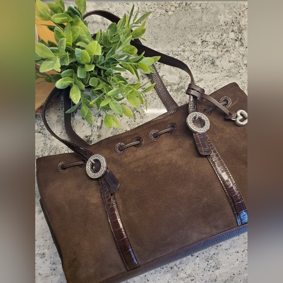 Brighton Chocolate Brown Suede & Leather Purse - Picture 3 of 4